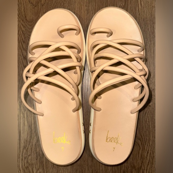 Beek Peep Nude Strappy Sandals Genuine Leather - Picture 4 of 16